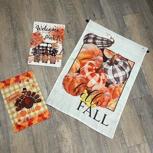 Clearance Hello Fall Pumpkin Garden and House Flag Set EUC